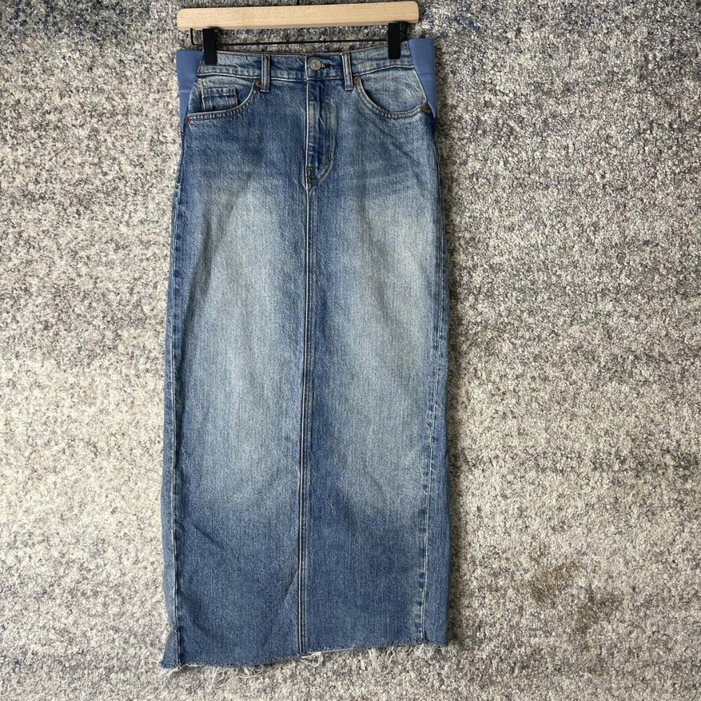 Reformation Jeans‎ Denim Maxi Skirt Womens 25 Daria Ultra High Rise Raw Hem